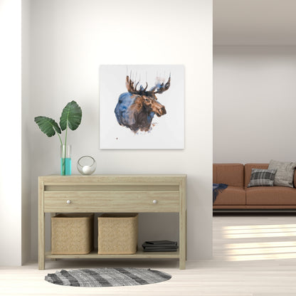 Abstract Blue Moose Canvas - Rustic Bedroom Wall Art Decor