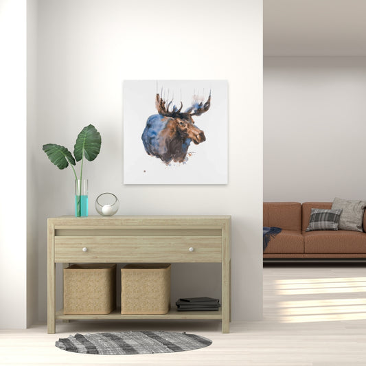 Abstract Blue Moose Canvas - Rustic Bedroom Wall Art Decor