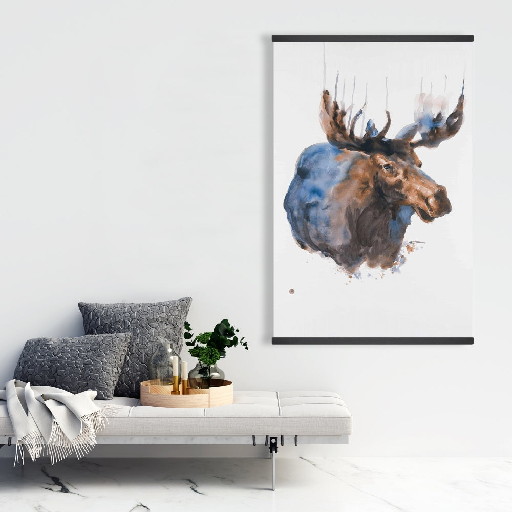Abstract Blue Moose | Rustic Magnetic Stick Canvas Decor