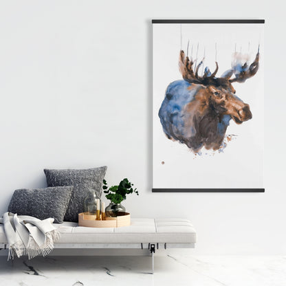 Abstract Blue Moose | Rustic Magnetic Stick Canvas Decor