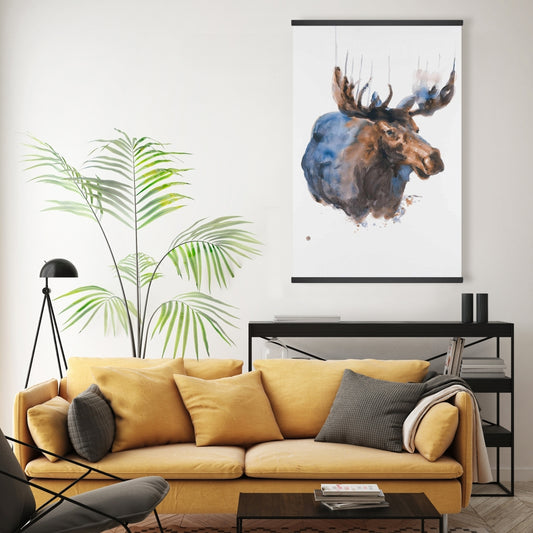 Abstract Blue Moose | Rustic Magnetic Stick Canvas Decor