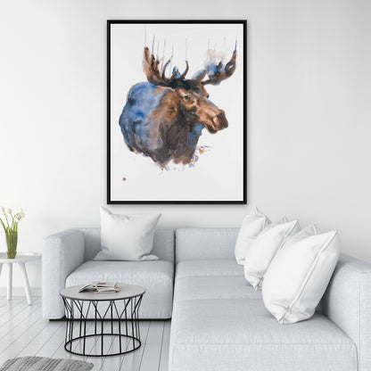 Abstract Blue Moose Canvas - Bedroom Animal Decor | Framed Art