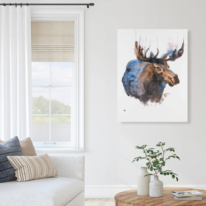 Abstract Blue Moose Canvas - Rustic Bedroom Wall Art Decor