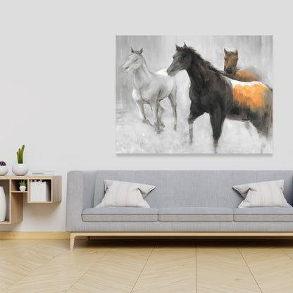 Abstract Herd of Horses Canvas - Brown Animal Home Decor