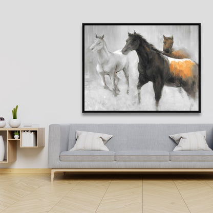 Toile abstraite « Troupeau de chevaux » | Décor d'animaux de la ferme marron