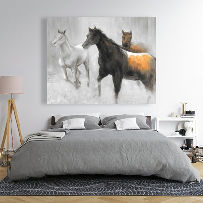 Abstract Herd of Horses Canvas - Brown Animal Home Decor