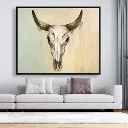 African Bedroom Decor | Brown Framed Bull Skull Canvas