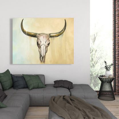 Cow Skull Canvas - Brown Farm Animal Wall Art for Bedroom Decor