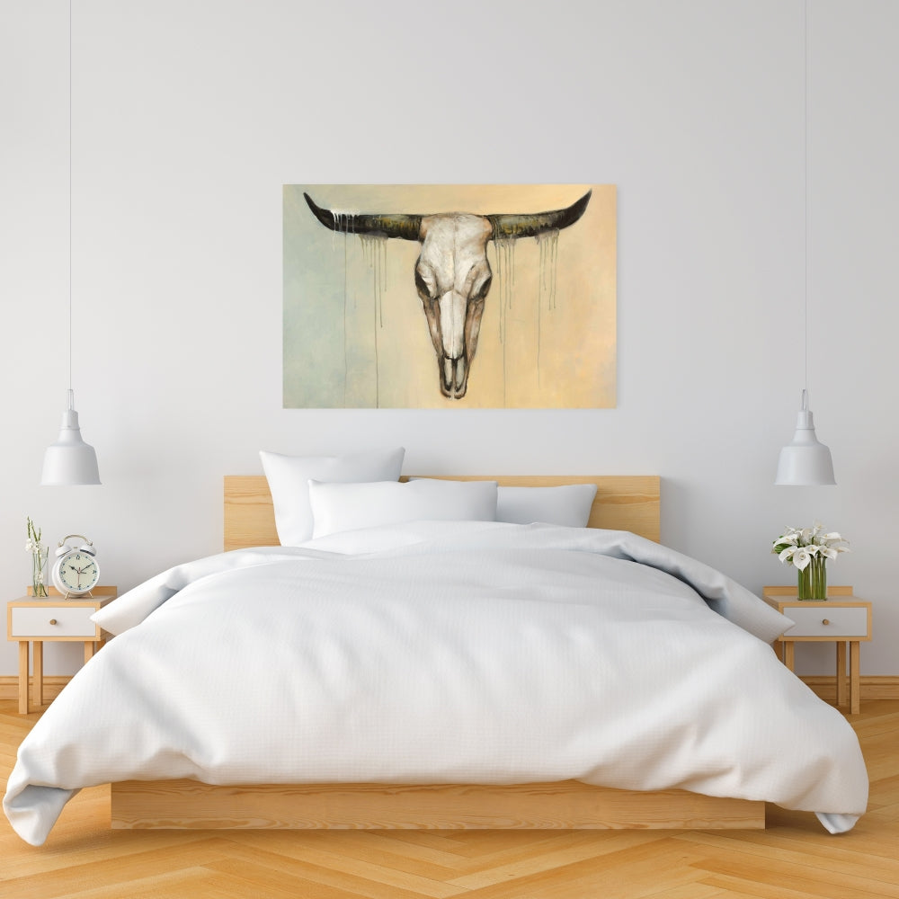 Toile Crâne de taureau – Décoration de chambre à coucher, animaux de la ferme, art pour la maison