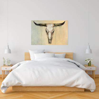 Toile Crâne de taureau – Décoration de chambre à coucher, animaux de la ferme, art pour la maison