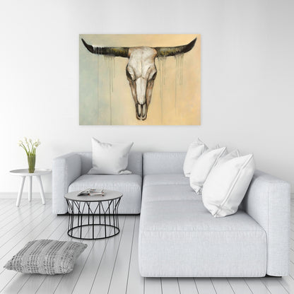 Toile Crâne de taureau – Décoration de chambre à coucher, animaux de la ferme, art pour la maison