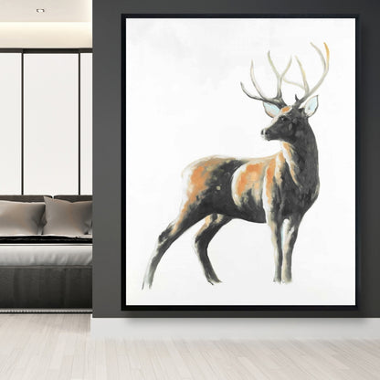 Toile encadrée abstraite représentant un cerf | Décoration murale avec animaux bruns