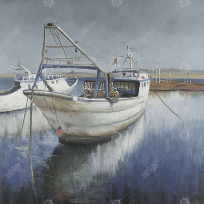 Blue Fishing Boat Canvas - Coastal Home Decor Wall Art