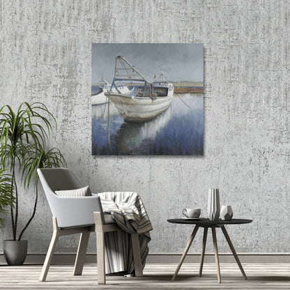 Blue Fishing Boat Canvas - Coastal Home Decor Wall Art