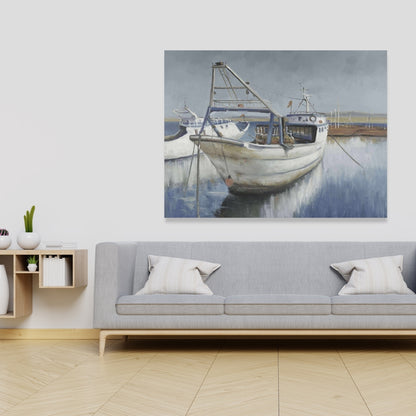 Blue Fishing Boat Canvas - Coastal Home Decor Wall Art