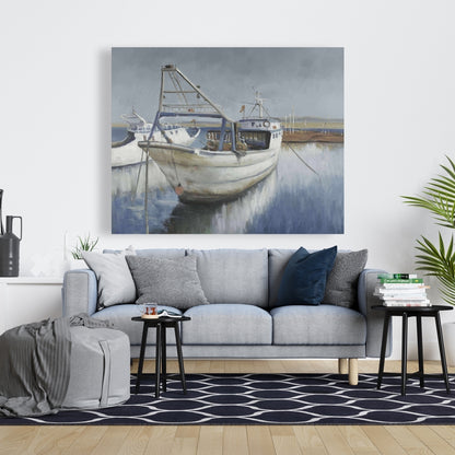 Blue Fishing Boat Canvas - Coastal Home Decor Wall Art