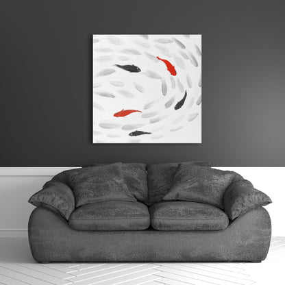 Swimming Fish Swirl Canvas | Asian Aquatic Animals Decor