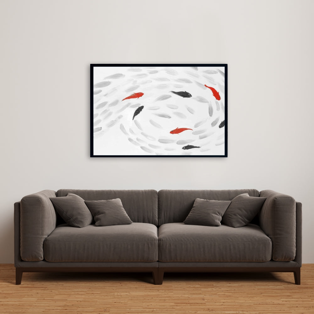Swimming Fish Swirl Canvas | Asian Aquatic Bedroom Decor