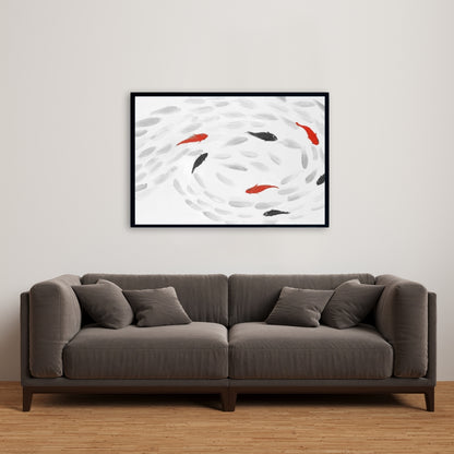 Swimming Fish Swirl Canvas | Asian Aquatic Bedroom Decor