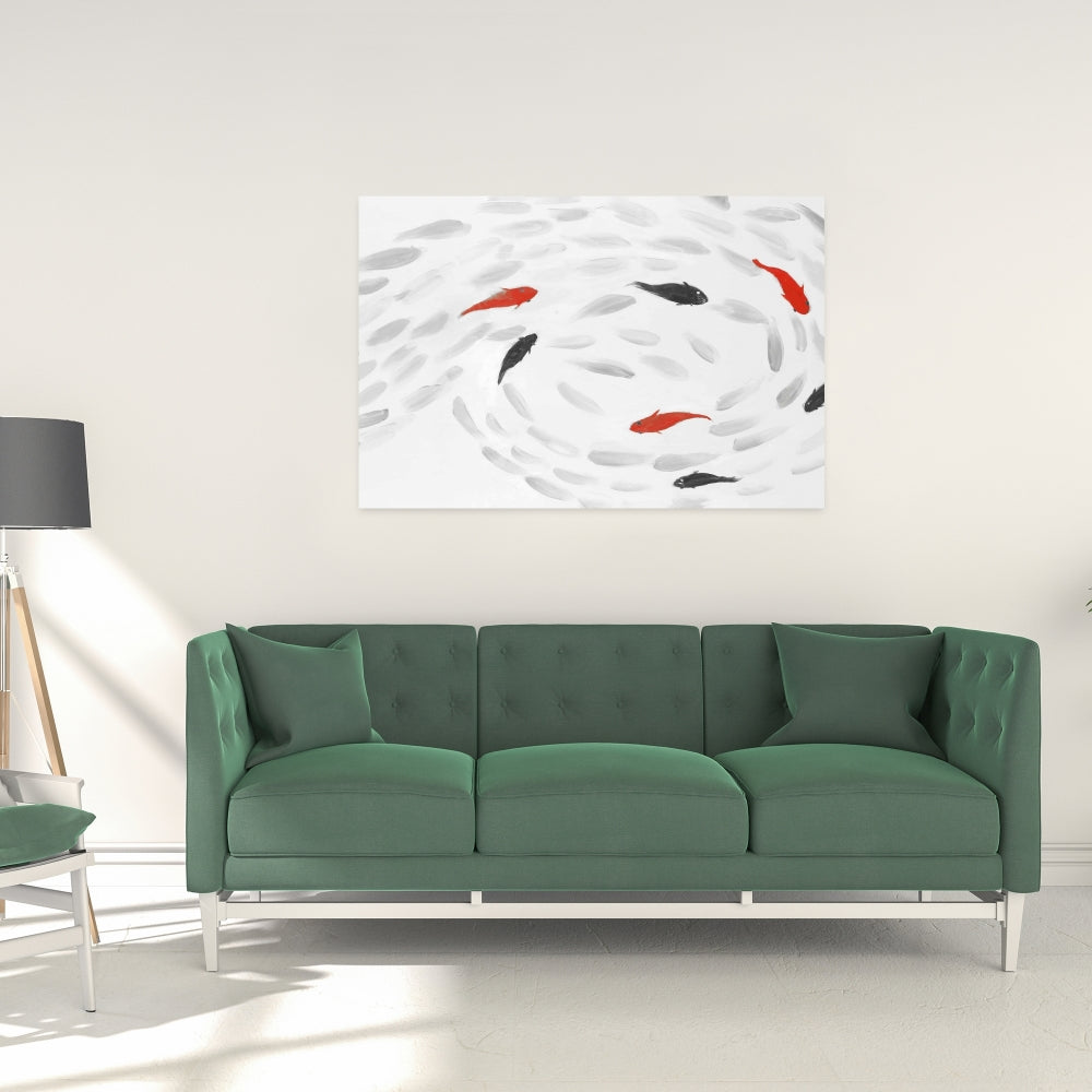 Swimming Fish Swirl Canvas | Asian Aquatic Animals Decor