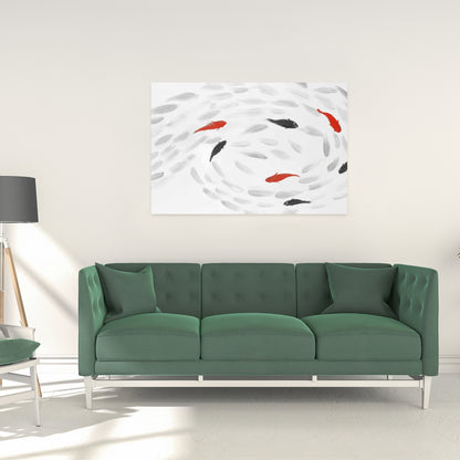 Swimming Fish Swirl Canvas | Asian Aquatic Animals Decor