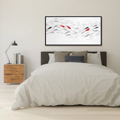 Swimming Fish Wave Asian Gray Framed Canvas | Home Decor