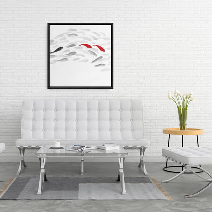 Swimming Fish Wave Asian Gray Framed Canvas | Home Decor