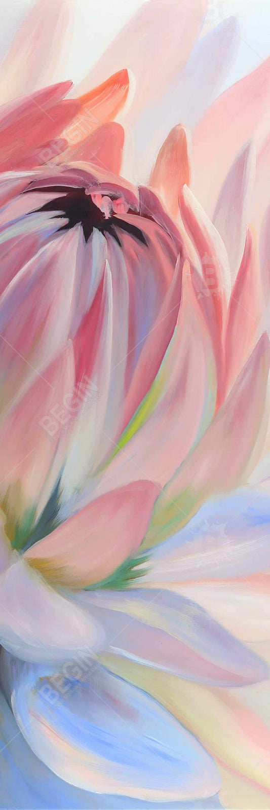 Toile de fleur de lotus pastel | Décoration botanique encadrée bleue