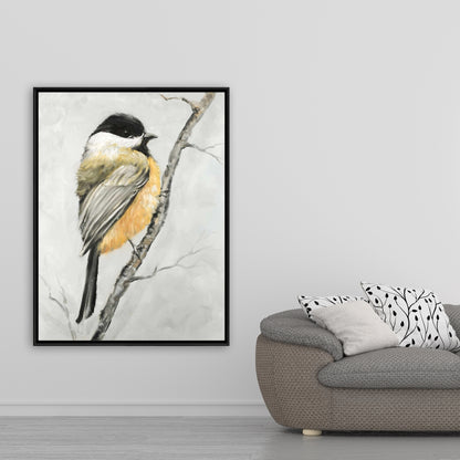 Small Coal Tit Canvas | Gray Framed Bird Art for Home Decor