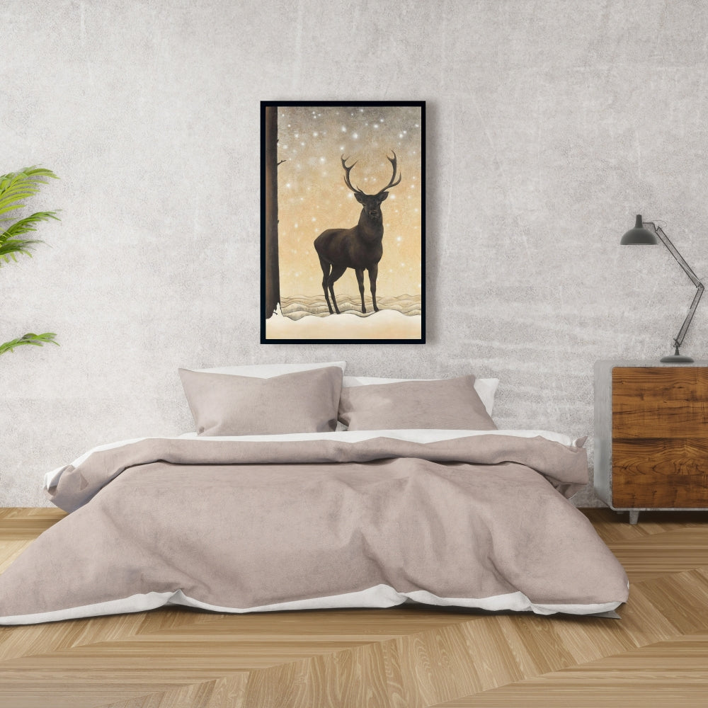 Roe Deer in Winter Canvas - Rustic Brown Framed Home Decor