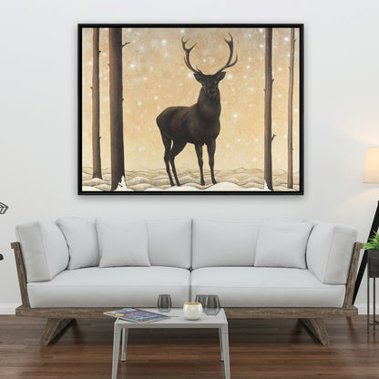 Roe Deer in Winter Canvas - Rustic Brown Framed Home Decor