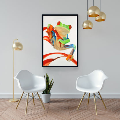 Red-eyed Frog Framed Canvas - Blue Reptile Art for Bedroom Decor