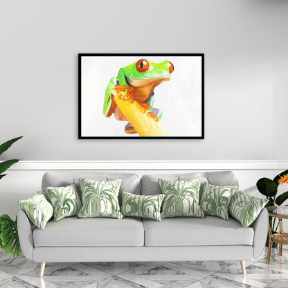 Curious Red Eyed Frog Canvas - Exotic Green Reptile Decor
