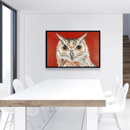 Colorful Eagle Owl Canvas | Bird Gray Framed Art for Decor