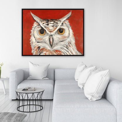 Colorful Eagle Owl Canvas | Bird Gray Framed Art for Decor