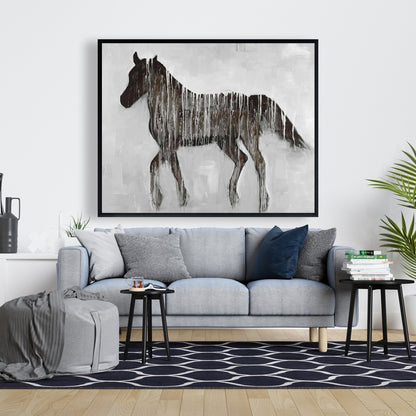 Gambading Abstract Horse Canvas | Brown Framed Animal Decor