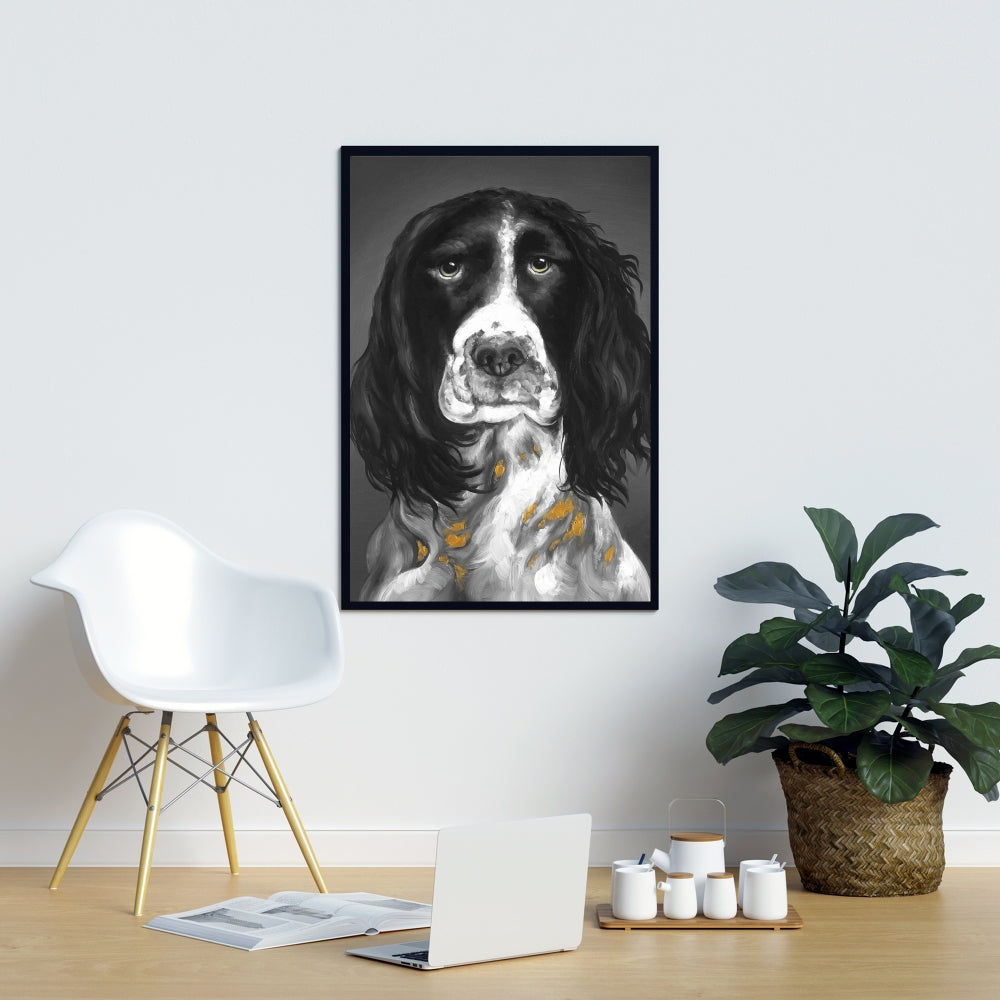 Gray Pets Animals Framed Canvas - English Springer Spaniel Art