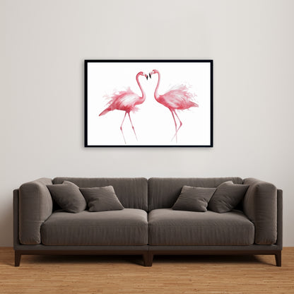 Toile aquarelle représentant deux flamants roses | Décoration de chambre à coucher