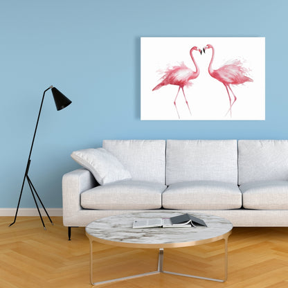 Two Pink Flamingo Watercolor Canvas - Exotic Bird Home Decor