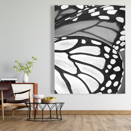 Butterfly Wings Closeup Canvas - Monochrome White Wall Art