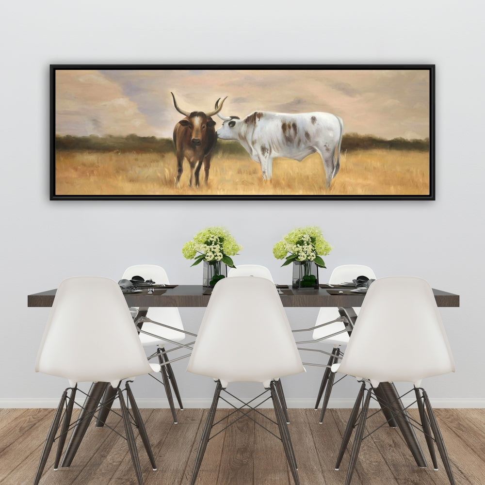 Toile encadrée « Troupeau de Nguni » – Décoration de chambre à coucher avec animaux de la ferme