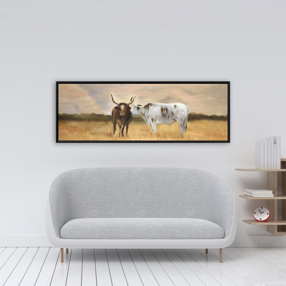 Toile encadrée « Troupeau de Nguni » – Décoration de chambre à coucher avec animaux de la ferme