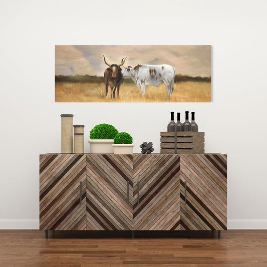 Toile marron représentant un troupeau de Nguni pour chambre à coucher – Décoration d'intérieur avec animaux de la ferme