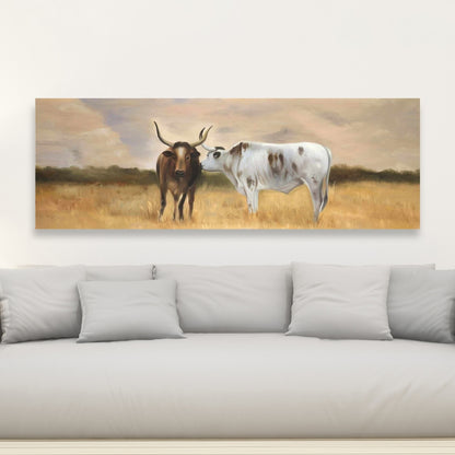 Toile marron représentant un troupeau de Nguni pour chambre à coucher – Décoration d'intérieur avec animaux de la ferme