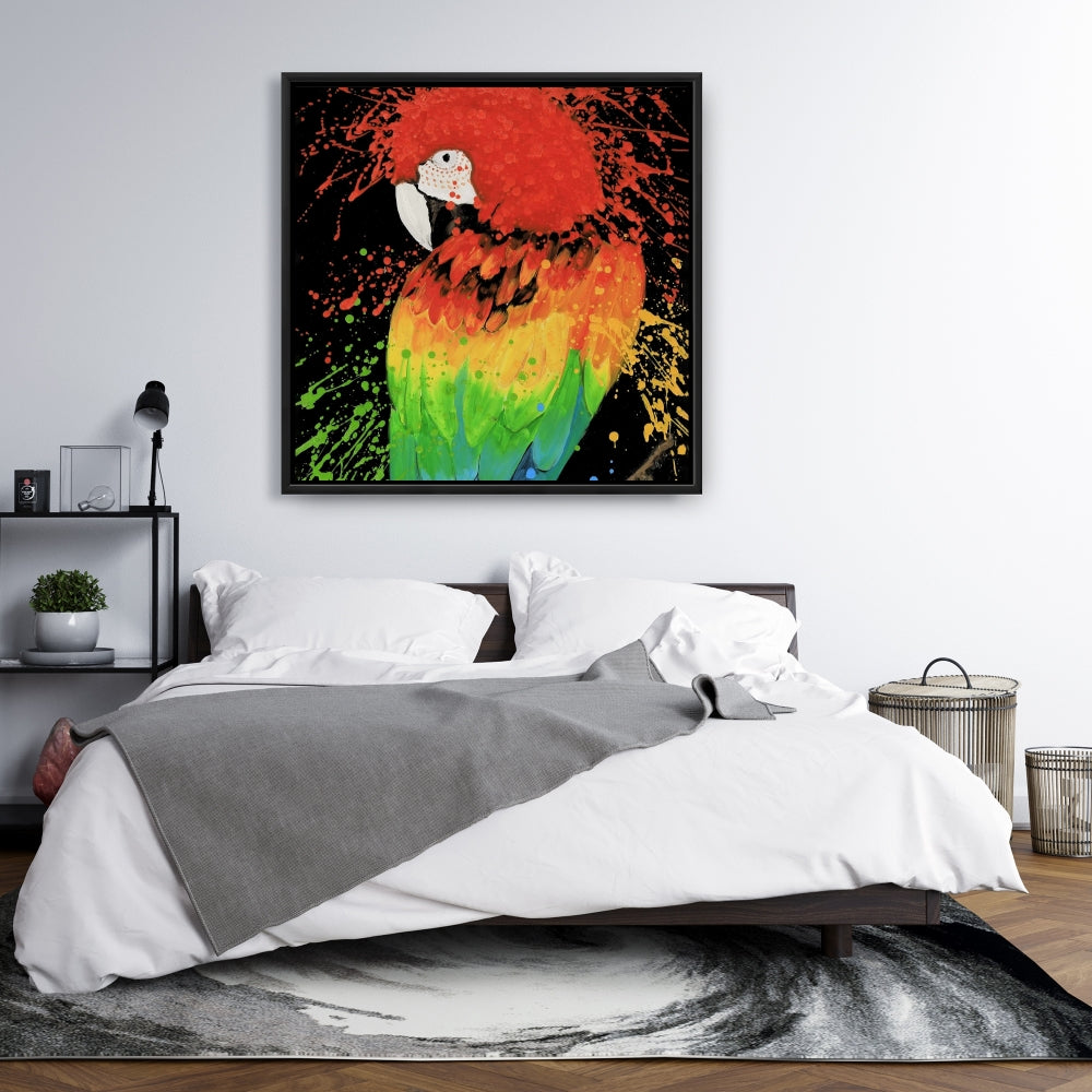 Toile Perroquet arc-en-ciel | Décoration de chambre bleue | Art contemporain