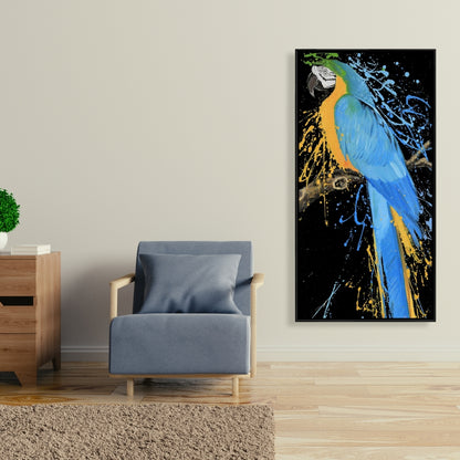 Blue Macaw Parrot Canvas - Bird Bedroom Decor | Blue Framed