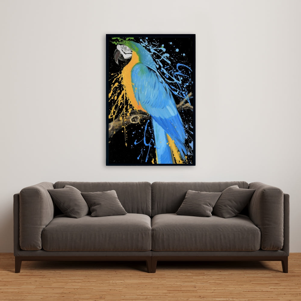 Blue Macaw Parrot Canvas - Bird Bedroom Decor | Blue Framed