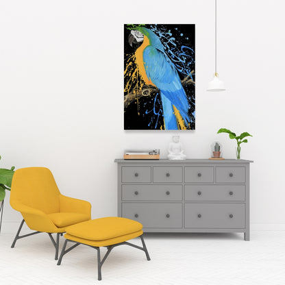 Blue Macaw Parrot Canvas | Contemporary Blue Bedroom Decor