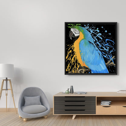 Blue Macaw Parrot Canvas - Bird Bedroom Decor | Blue Framed