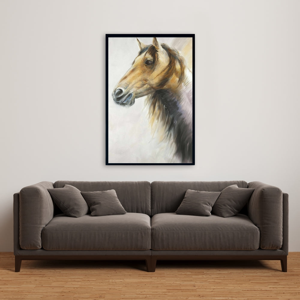 Wild Horse Canvas | Brown Animal Framed Art for Bedroom Decor